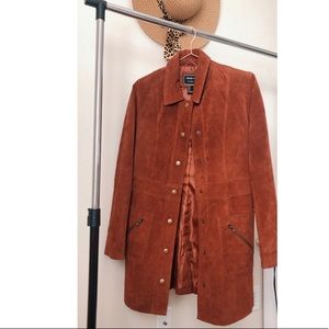 Burnt orange suede long jacket